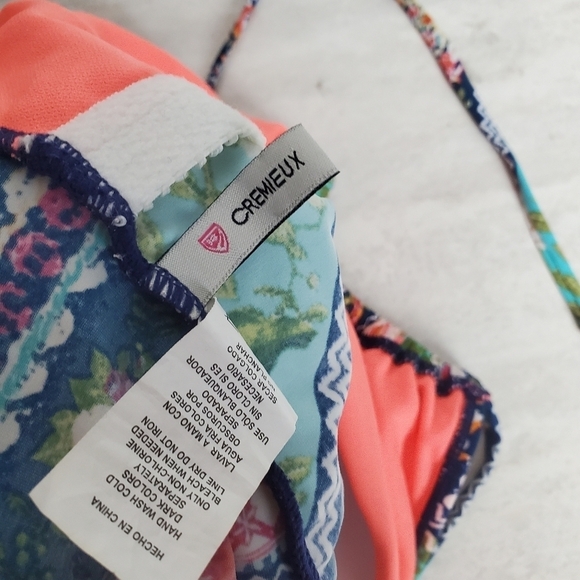 Cremieux Bikini Medium Halter top & Bottoms Blue Orange Colorful Geometric Beach - Picture 3 of 10
